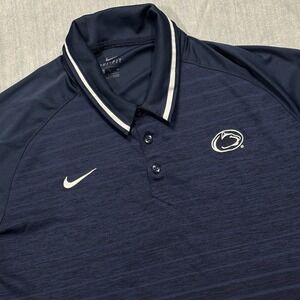 Penn State Nittany Lions Nike Polo Shirt Mens XL Blue Dri‎ Fit Striped Stretch
